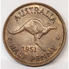 AUSTRALIA 1951 PL . HALF 1/2 PENNY . VARIETY . DIE CRACKS